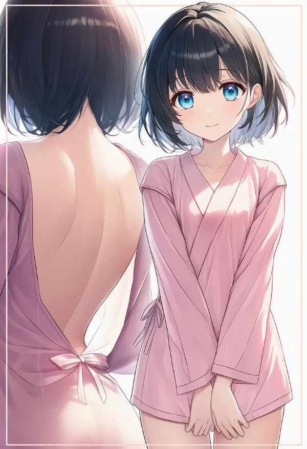 ピンク色の病院服のAIイラストとプロンプト