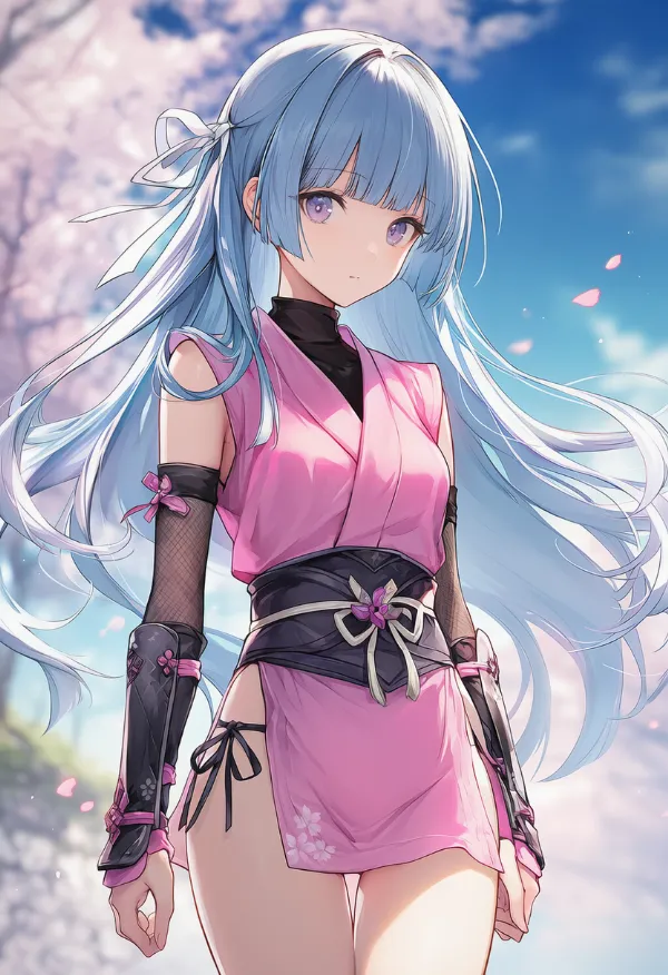 ピンク色の忍者服のAIイラストとプロンプト紹介
