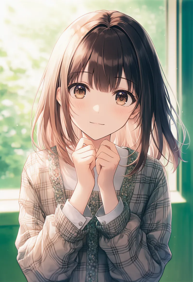 プレイド柄のカーディガン｜AIイラストとプロンプト紹介