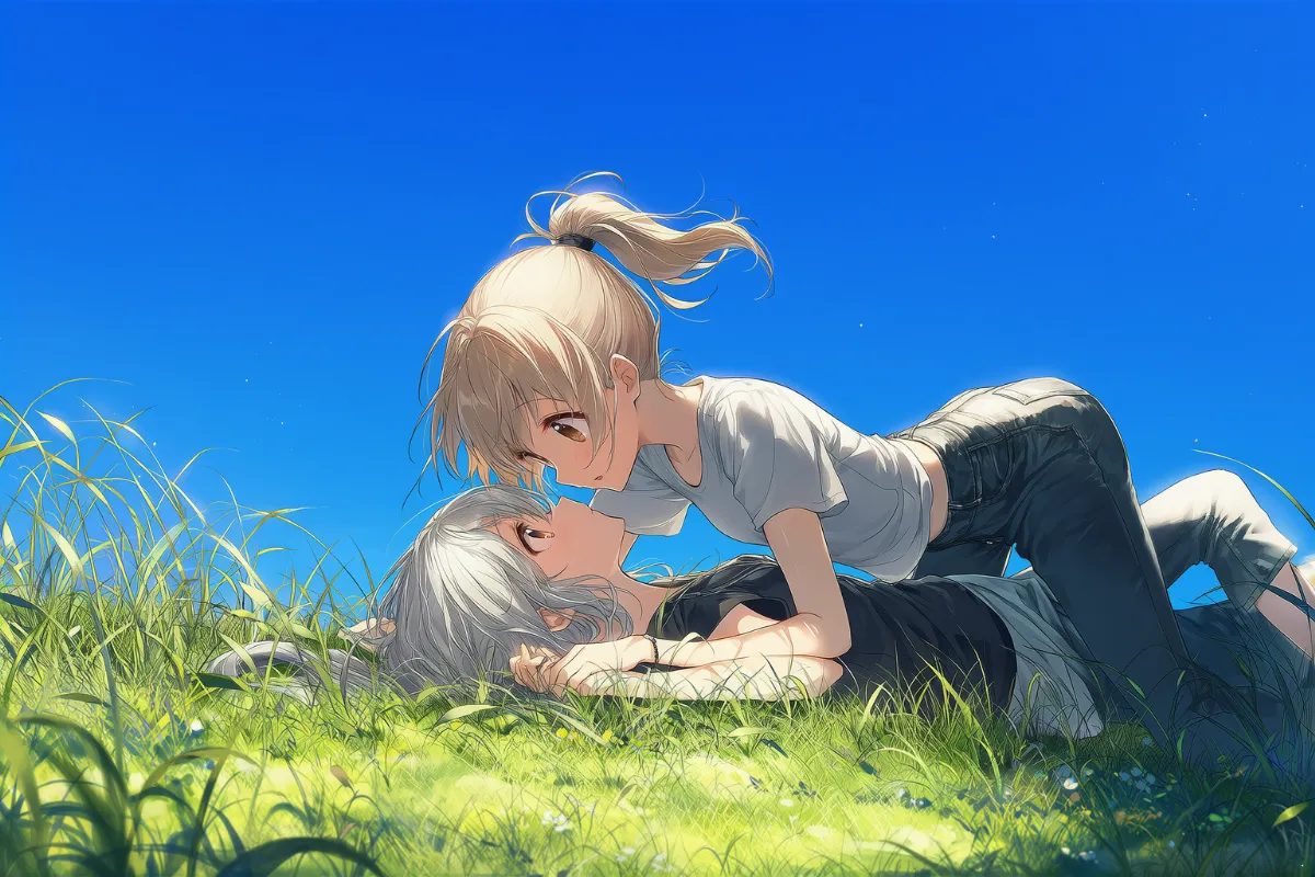 寝る体勢で体を強く押し付ける密着（強め）プロンプト