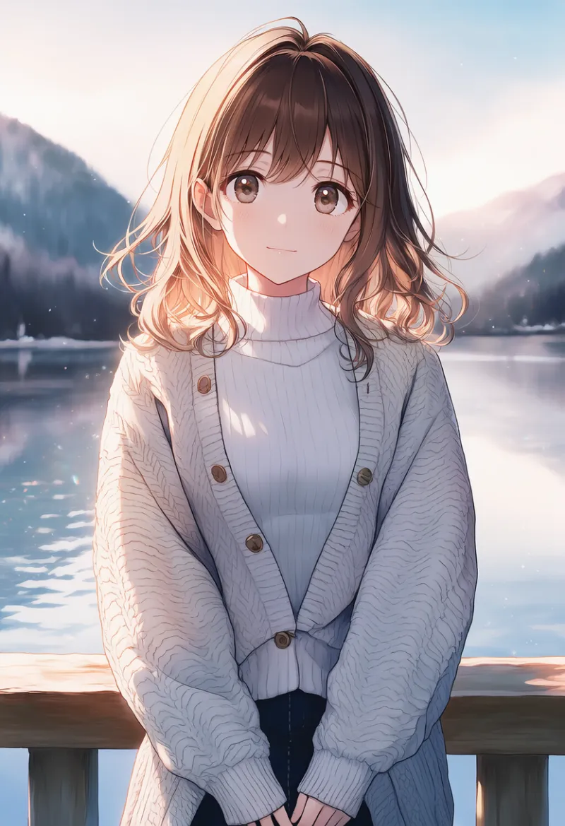 リブ編みのカーディガン｜AIイラストとプロンプト紹介