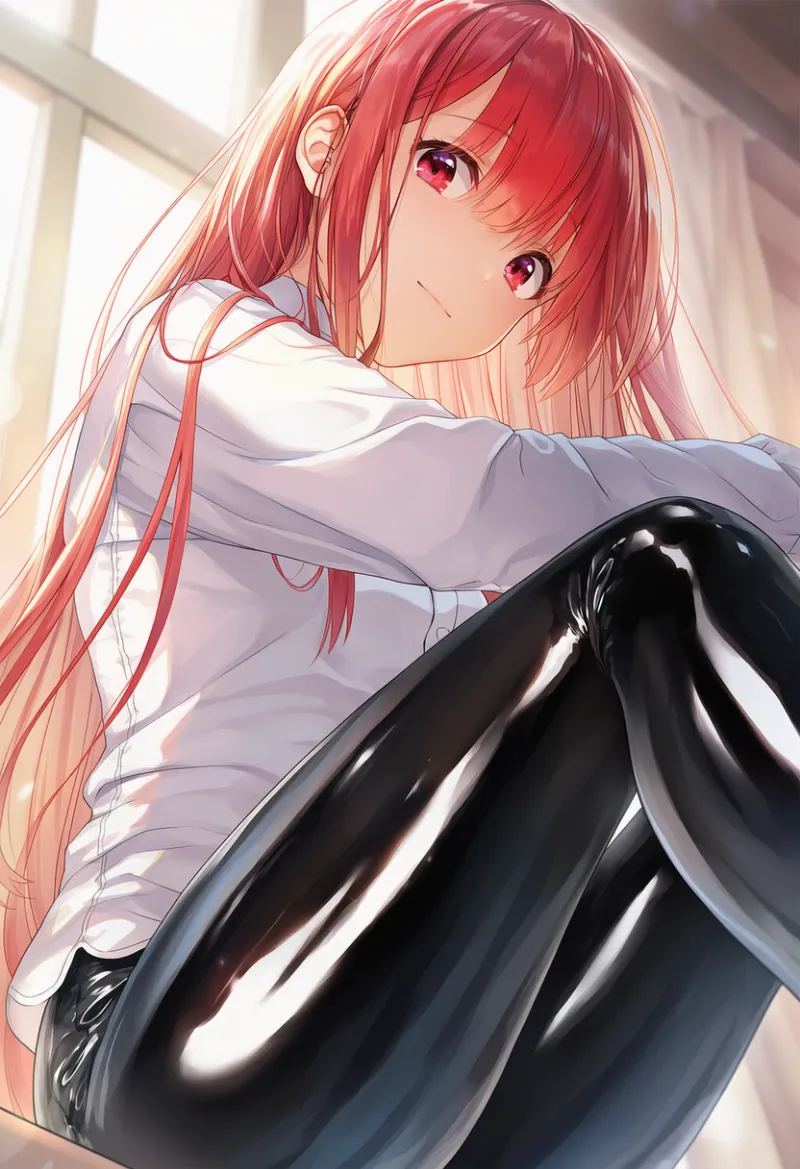 テカテカに光るエナメル質の服のプロンプト:shiny latex clothes|AIイラスト