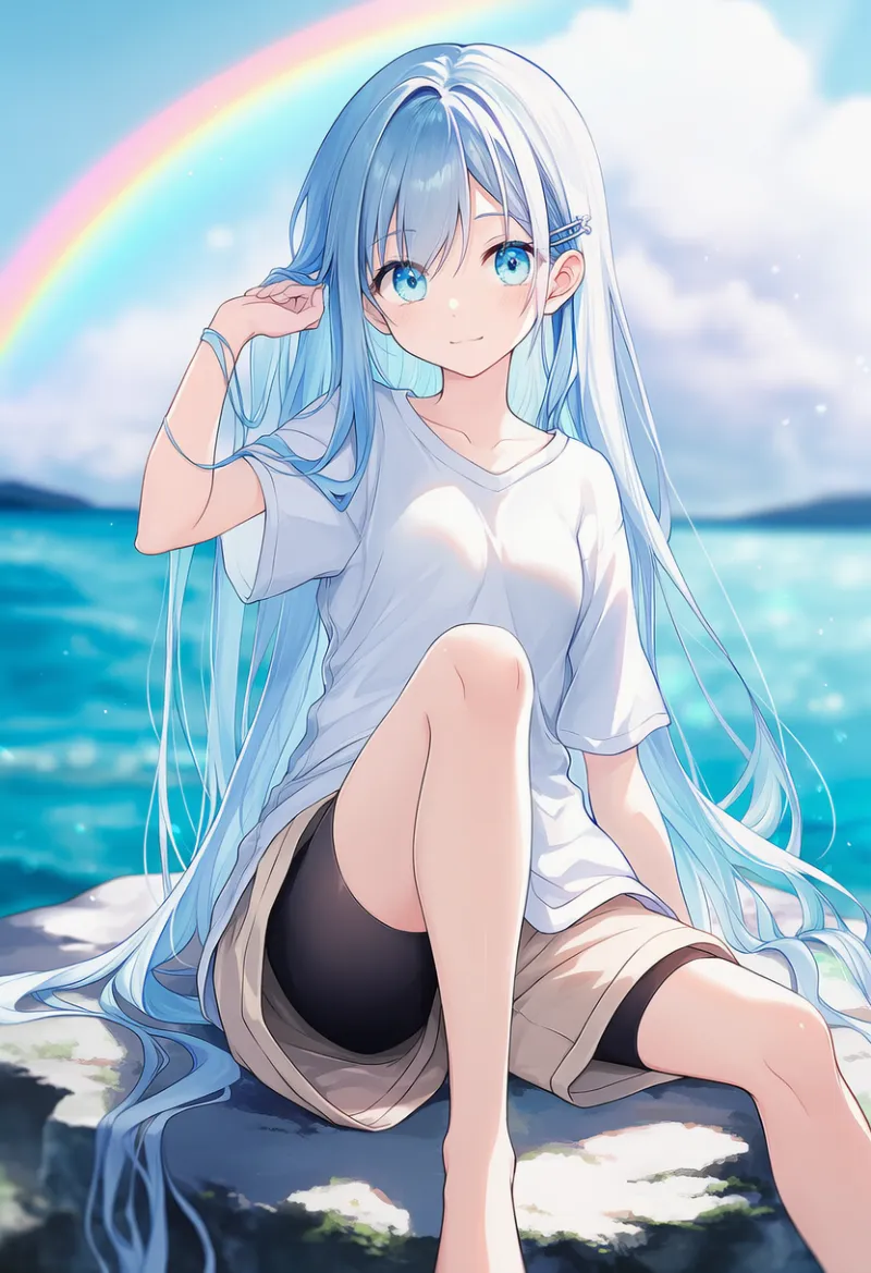 ショートパンツの隙間からインナーが見えるプロンプトとAIイラストの作例