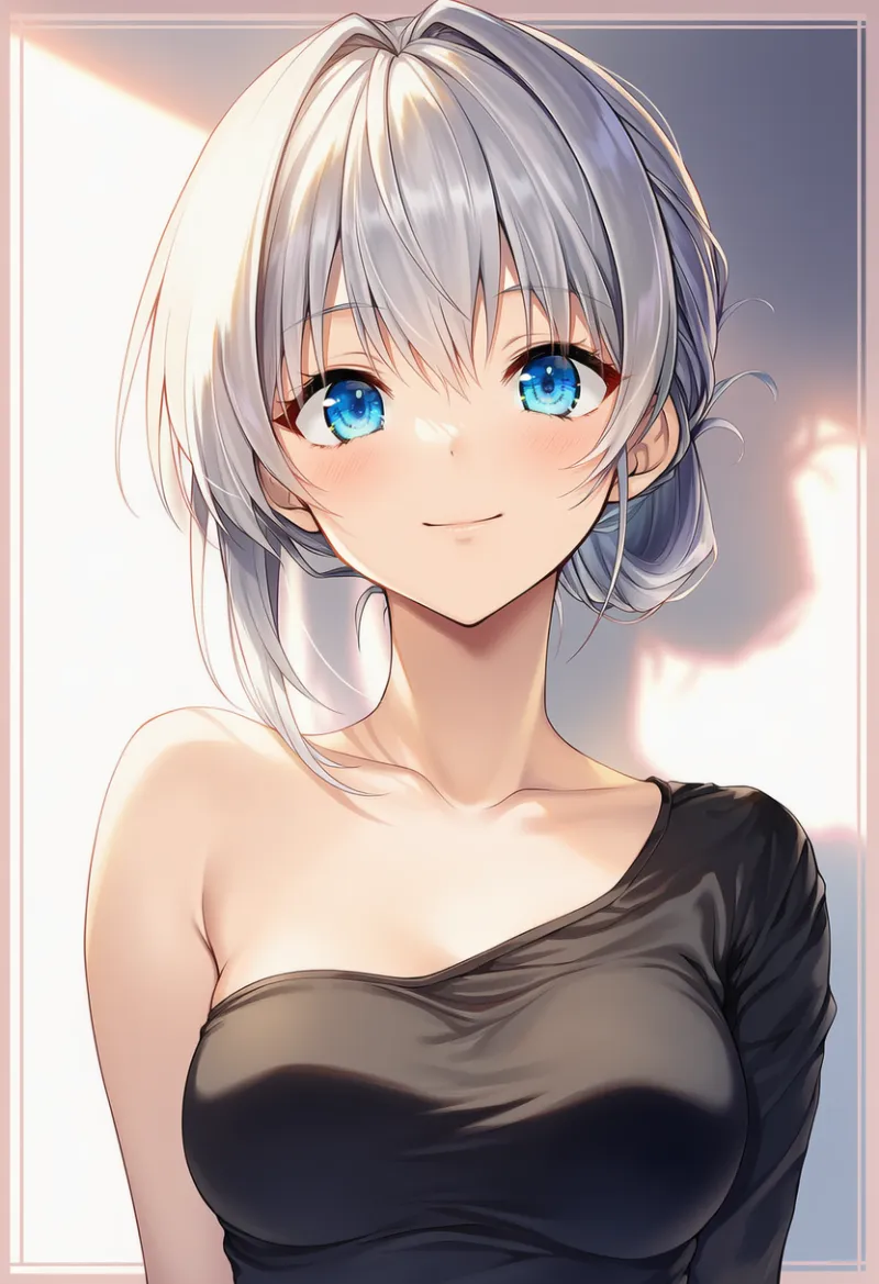 片側だけ肩出しのシャツのAIイラストとプロンプト紹介