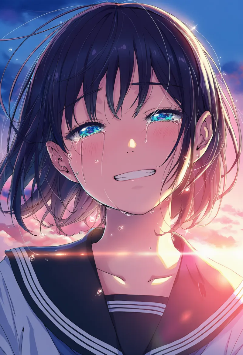 泣き笑いする瞬間の青春AIイラスト｜プロンプト紹介