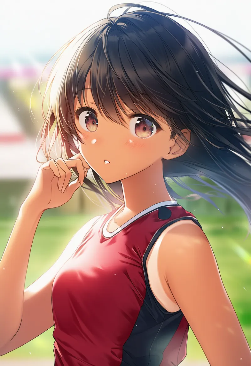 スポーツウェアから見える日焼けの跡のプロンプト｜AIイラスト作例