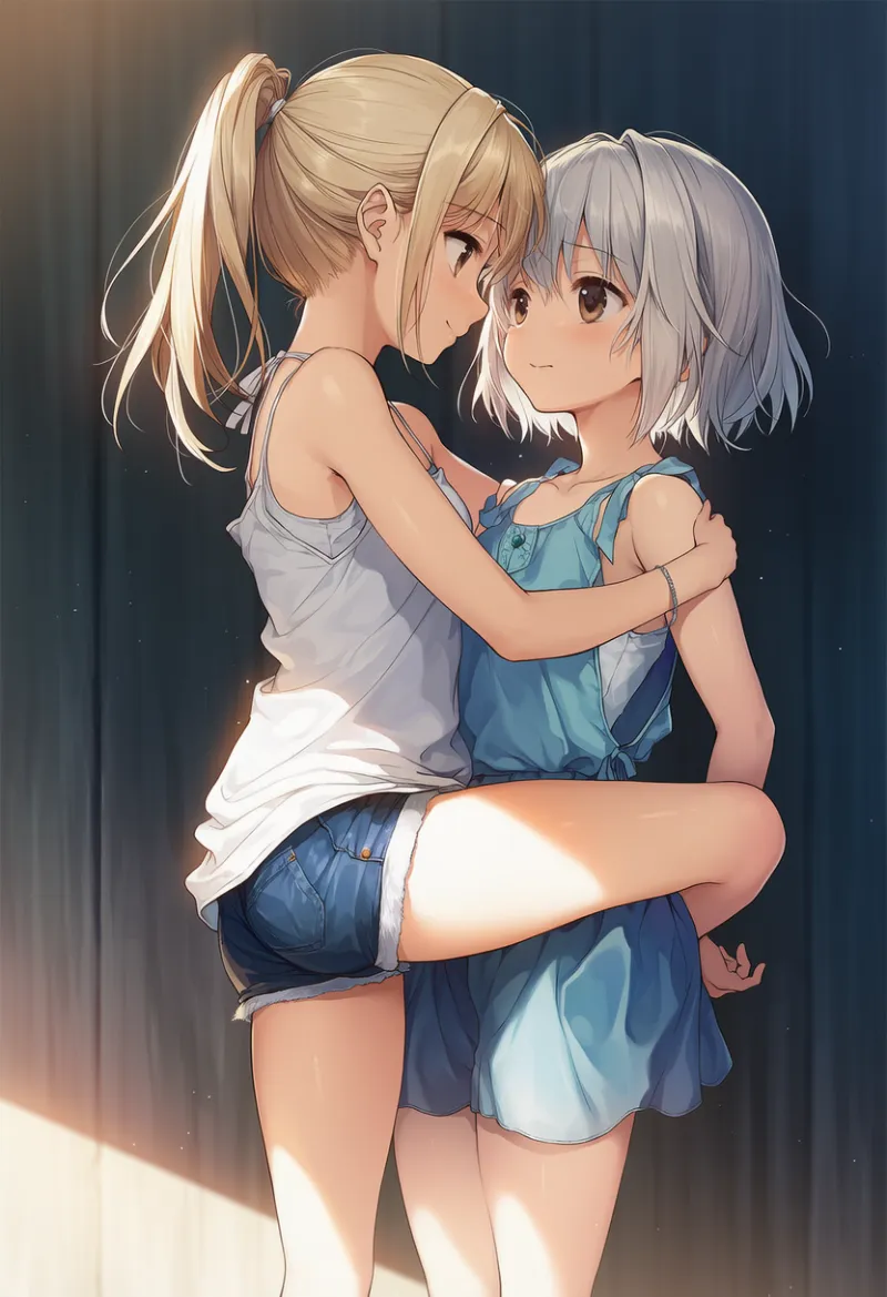 立ったまま脚でロックする密着構図のAIイラスト