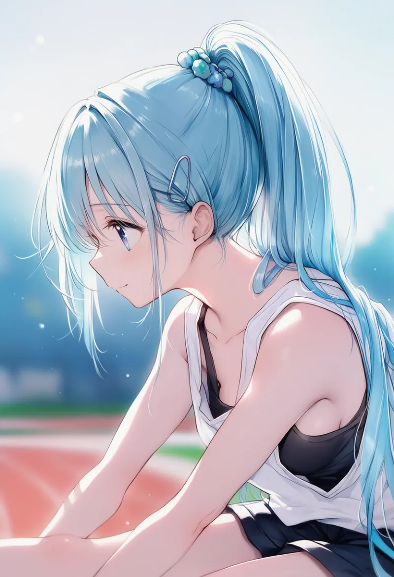 Tシャツの袖ぐりの隙間から肌が見える状態のAIイラストの作例２