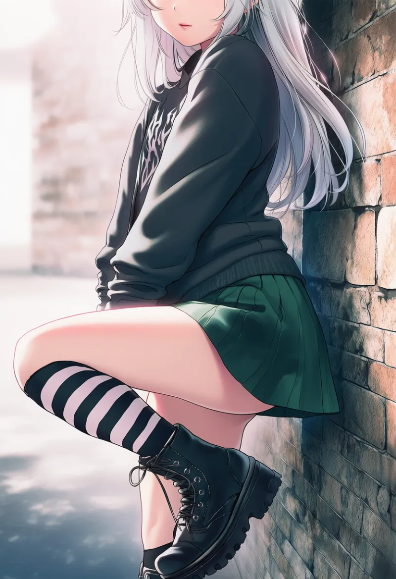 ストライプのレッグウォーマーのAIイラスト|プロンプト紹介