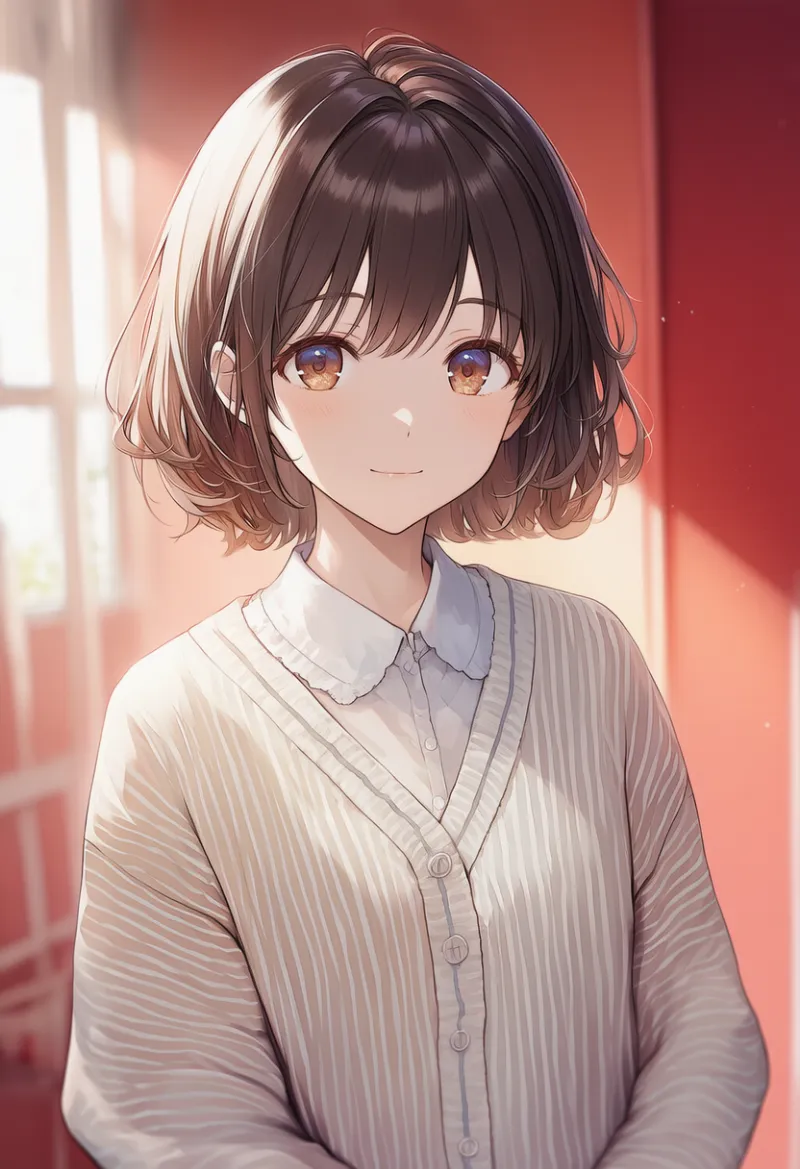 ストライプ柄のカーディガン｜AIイラストとプロンプト紹介