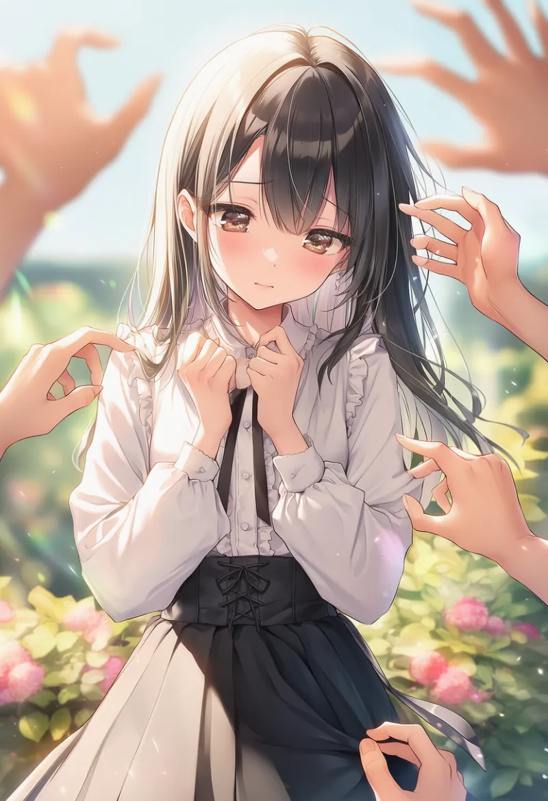 手に囲まれるプロンプトとAIイラスト作例