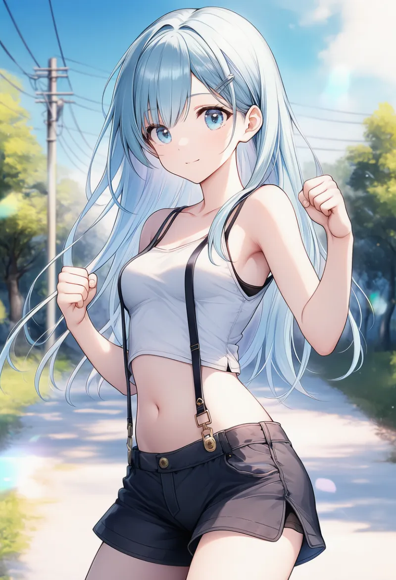 サスペンダーとタンクトップの隙間を再現したAIイラストの作例-1