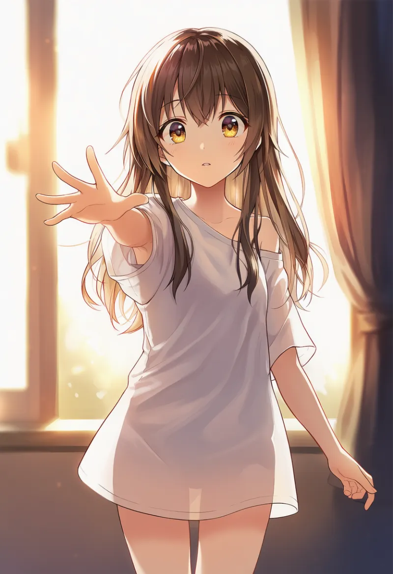 オーバーサイズTシャツ1枚コーデのプロンプト｜AIイラスト作例