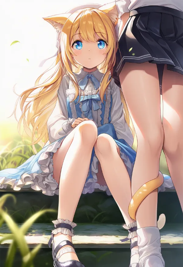 ケモ耳少女の尻尾が他人の足に絡みつくのAIイラスト|プロンプト紹介