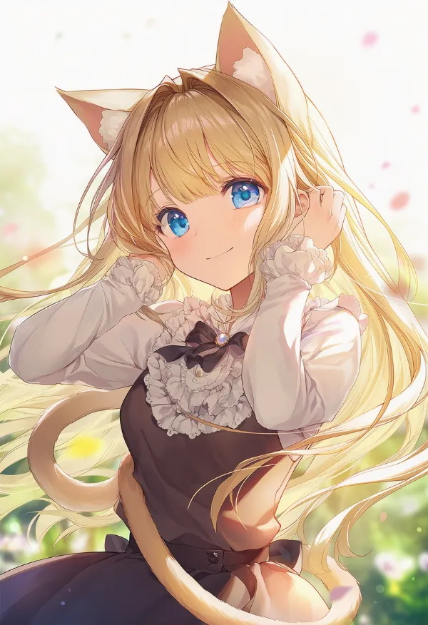 ケモ耳少女の尻尾が巻き付く状態のAIイラスト|プロンプト紹介