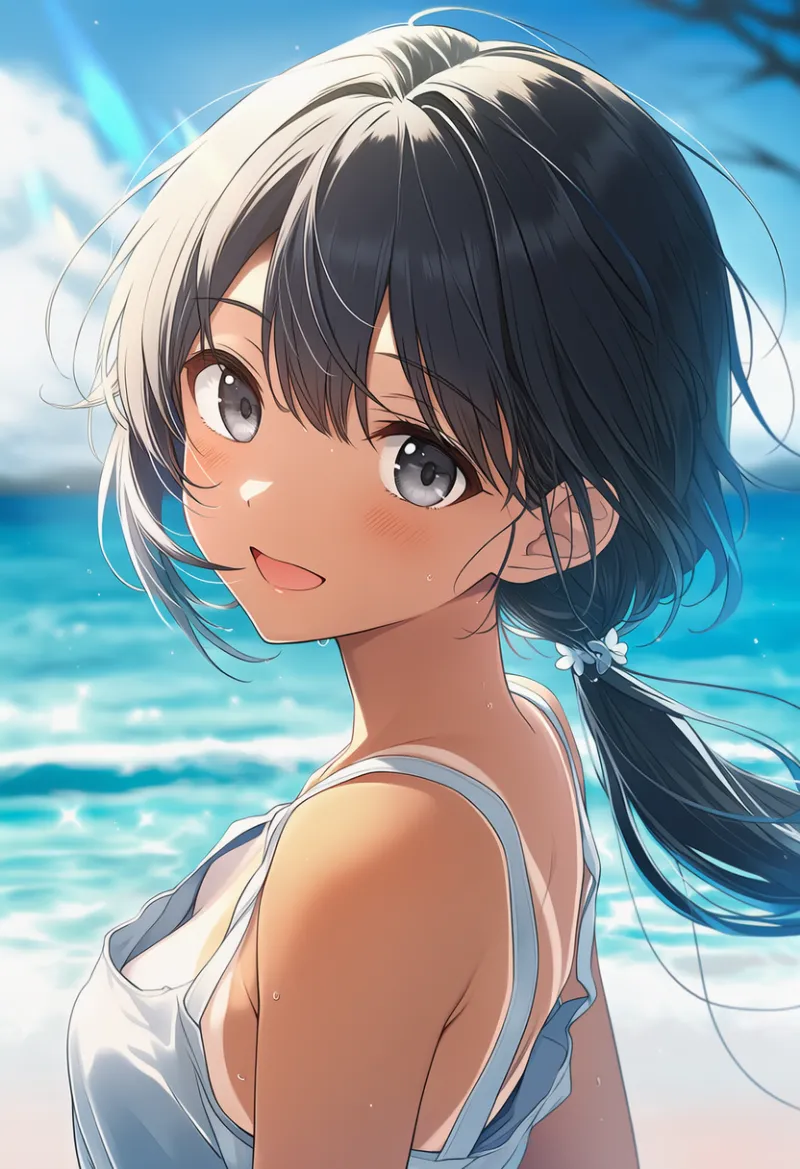 日焼け跡のチラ見えのプロンプト｜AIイラスト作例