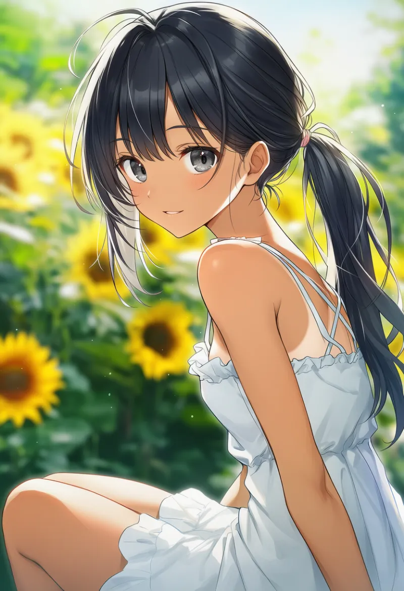 日焼け跡の残るサンドレスを着た美少女のAIイラスト作例