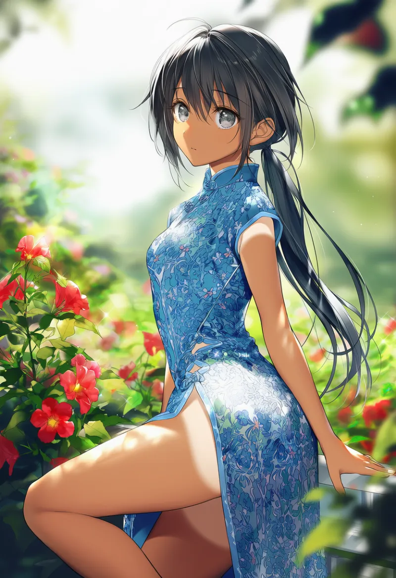 アオザイと日焼け跡のコントラスト表現プロンプト｜AIイラスト作例