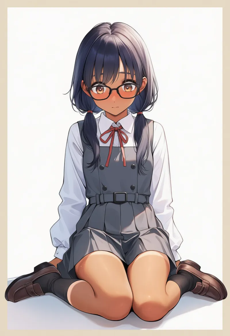 制服を着た地味子から日焼けした跡が見えるAIイラスト作例