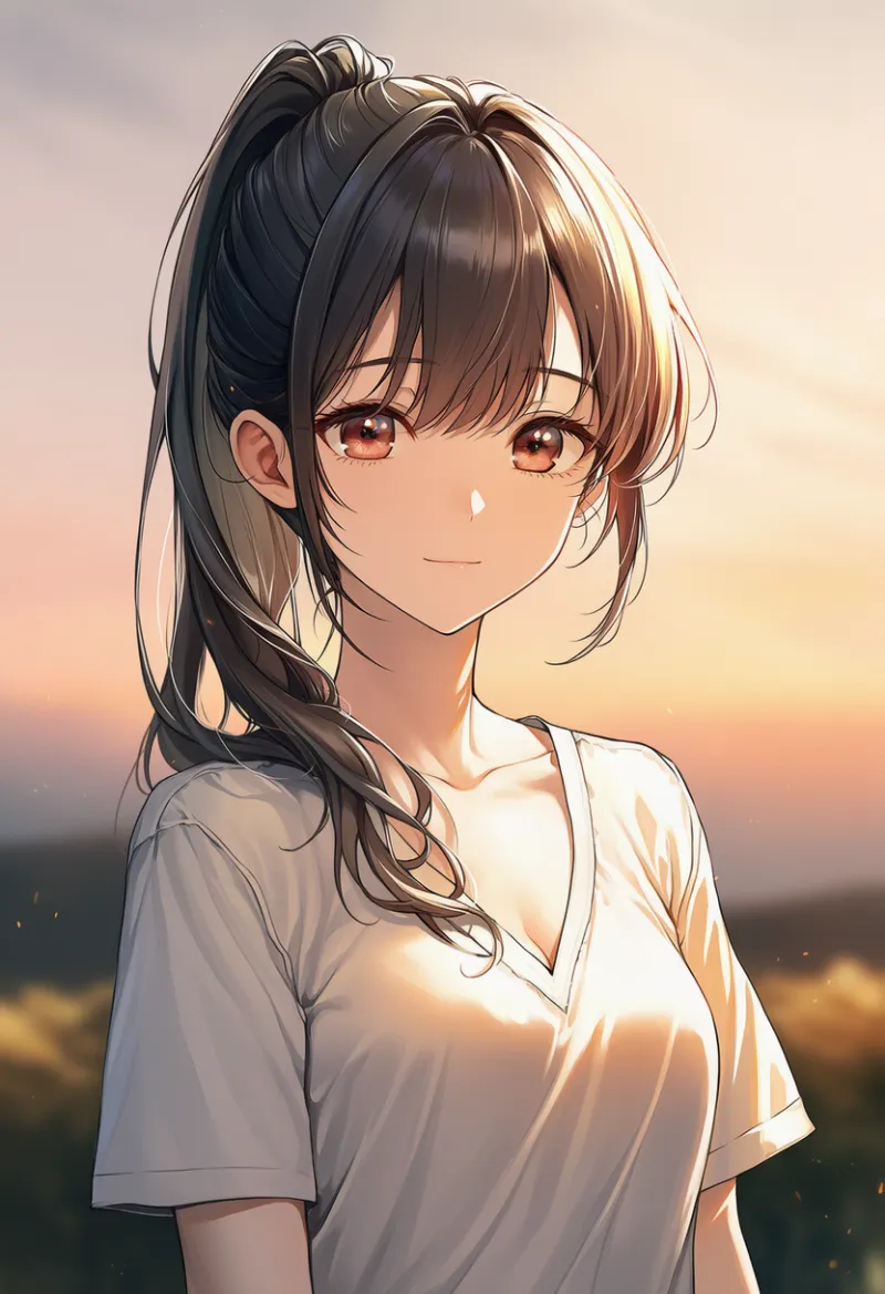 VネックのTシャツ（胸の谷間が見える状態）のAIイラスト｜プロンプト紹介