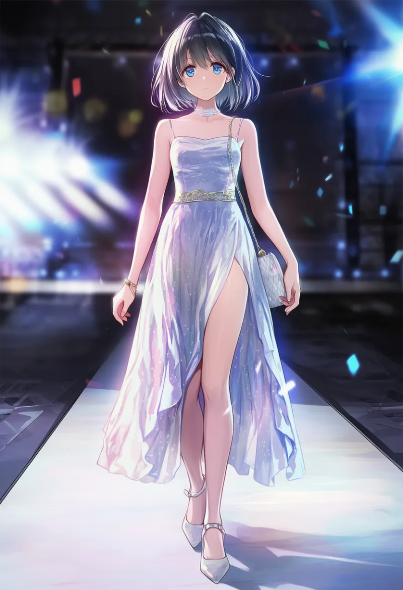 ランウェイを歩くプロンプト｜AIイラスト作例