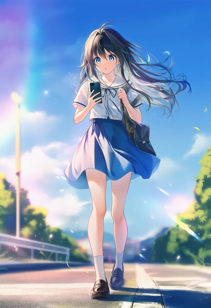 歩きスマホを再現するプロンプト｜AIイラスト作例