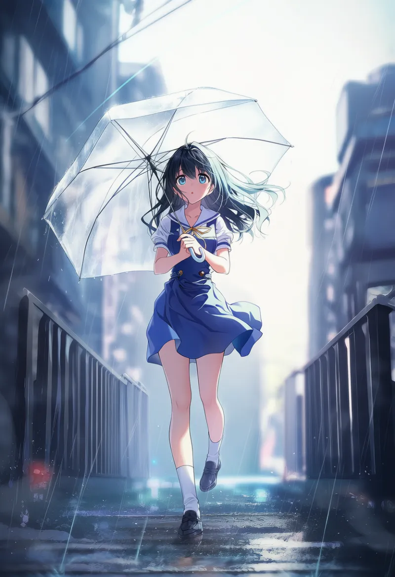 傘を差して歩くプロンプト｜AIイラスト作例