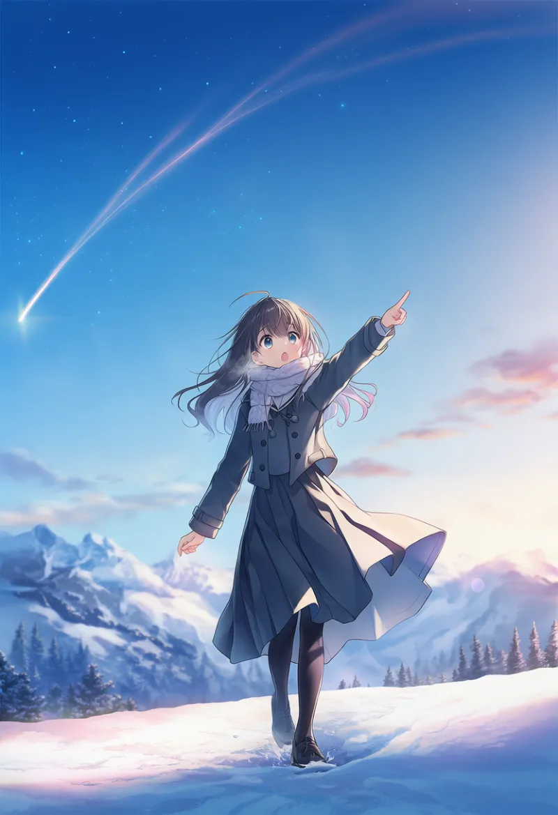 指差しながら歩くプロンプト｜AIイラスト作例