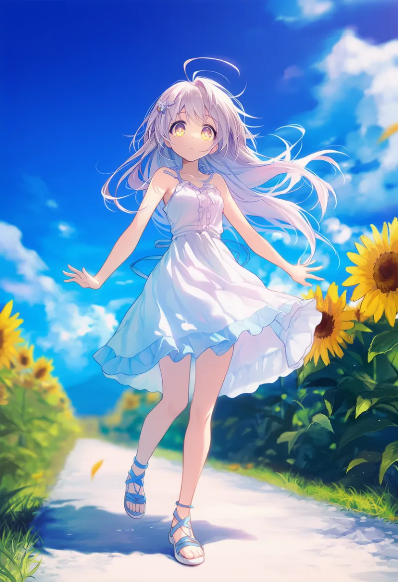 腕を広げて歩くプロンプト｜AIイラスト作例