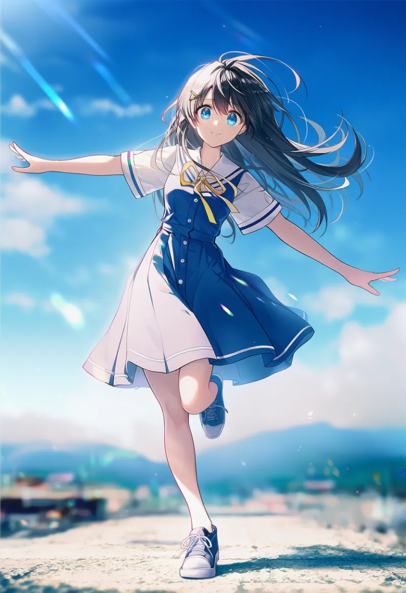 バランスをとりながら歩くプロンプト｜AIイラスト作例