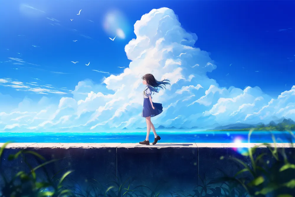 壁の上を歩くプロンプト｜AIイラスト作例