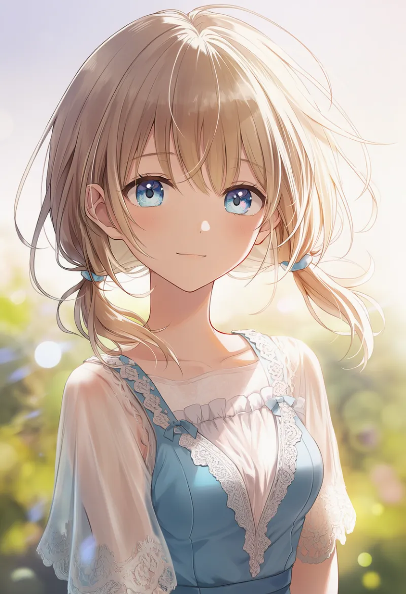 ブラウスに透け感のあるフリルのAIイラスト|プロンプト紹介