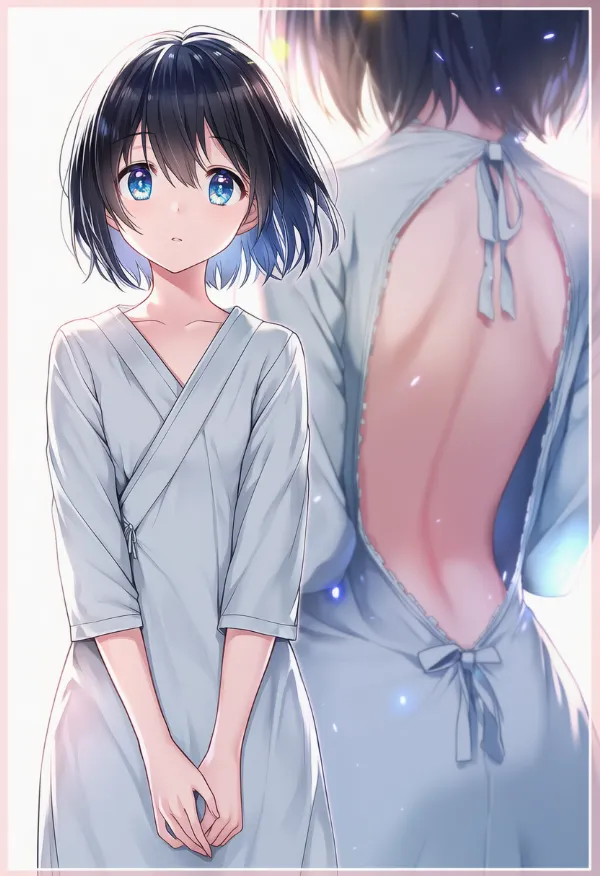 白色の病院服のAIイラストとプロンプト