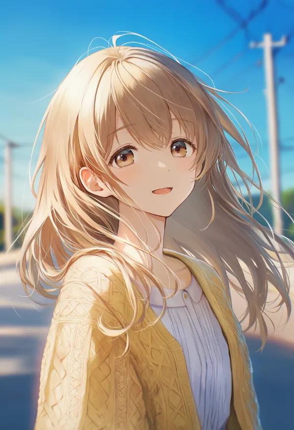 黄色のカーディガンのAIイラスト