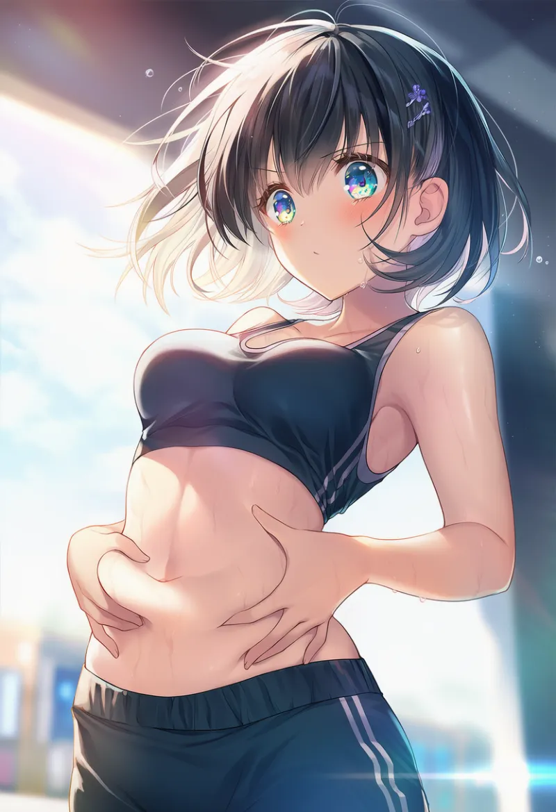 お腹のストレッチのAIイラストとプロンプト