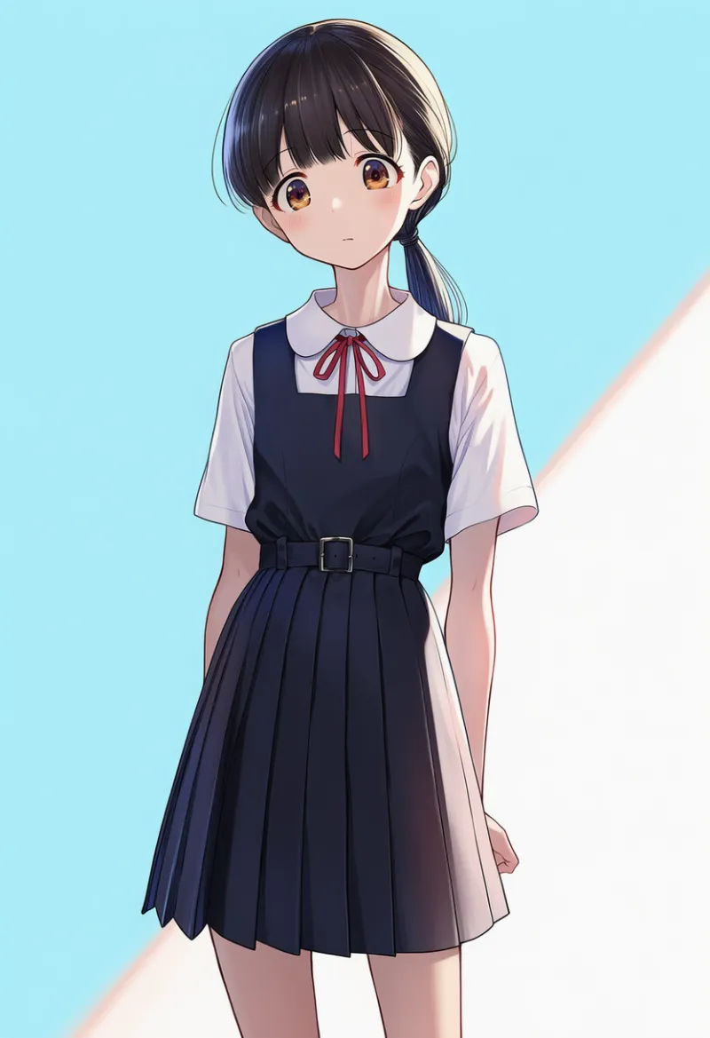 膝上丈のスカートのAIイラスト(中学校の制服)|プロンプト紹介