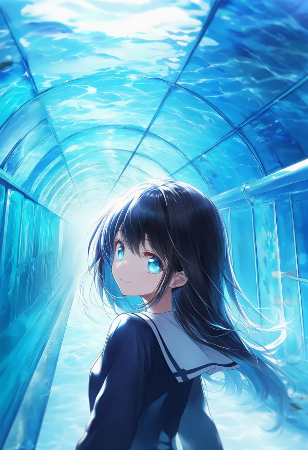 トンネル水槽のAIイラスト