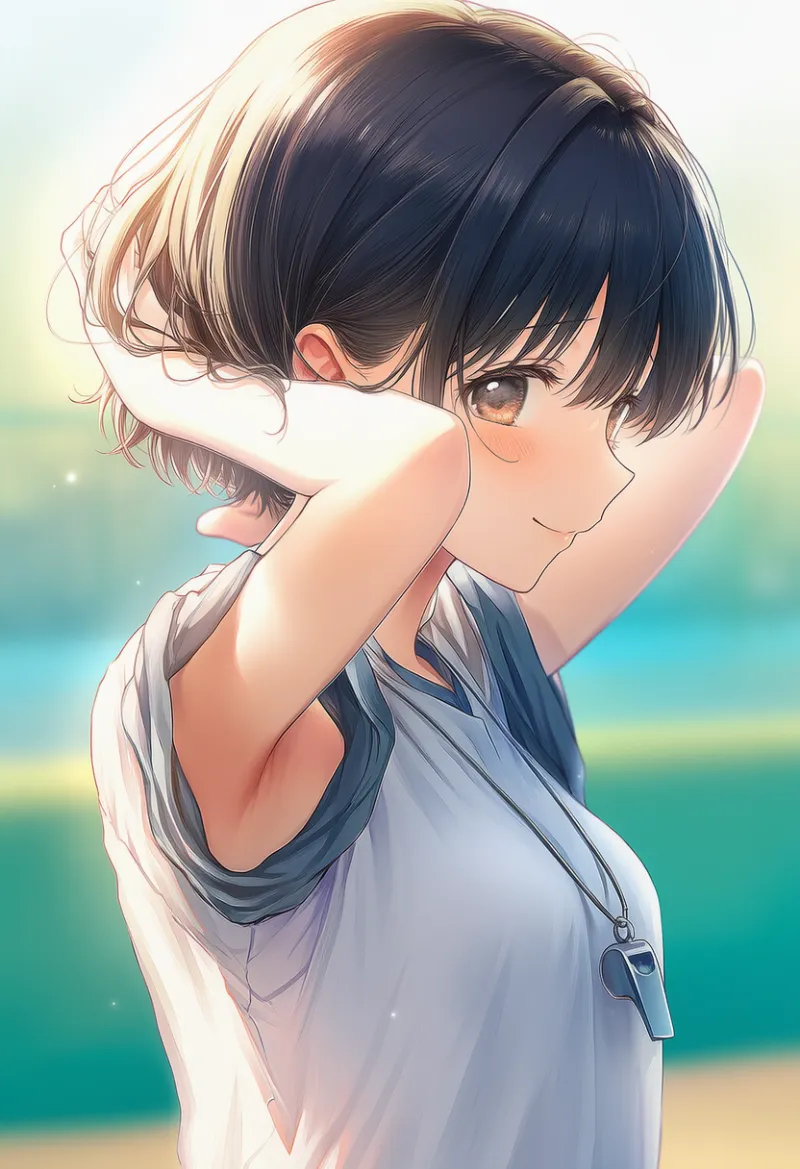 腕を上げて脇が見えている野球部マネージャーのAIイラストとプロンプト紹介