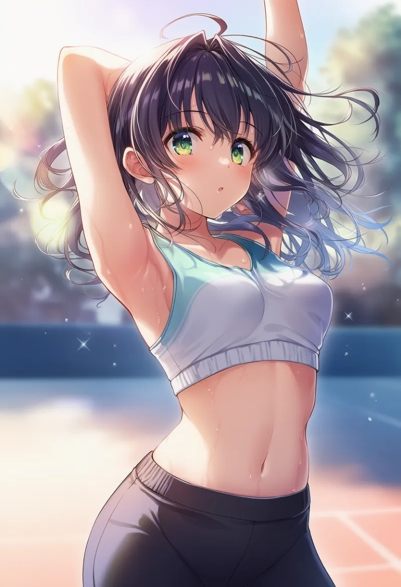 腕を上げたストレッチのAIイラストとプロンプト