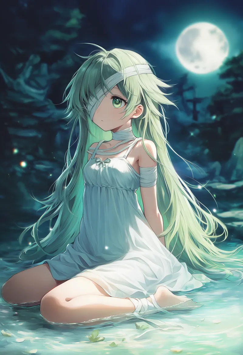 後ろ手の状態を再現するプロンプト紹介用のAIイラスト（包帯キャラクター）