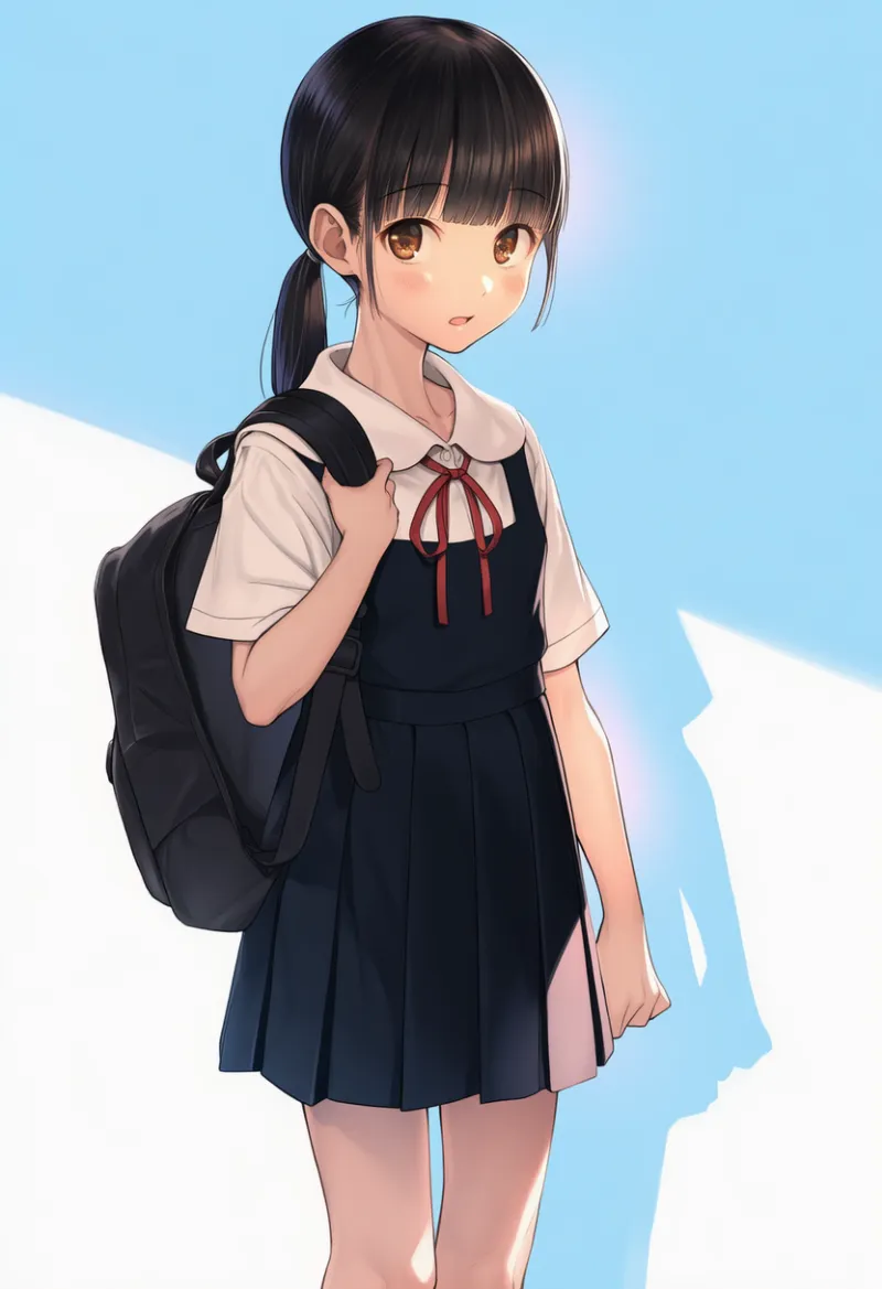 リュックサックを片方の肩にかけるAIイラスト(中学生の持ち物)|プロンプト紹介