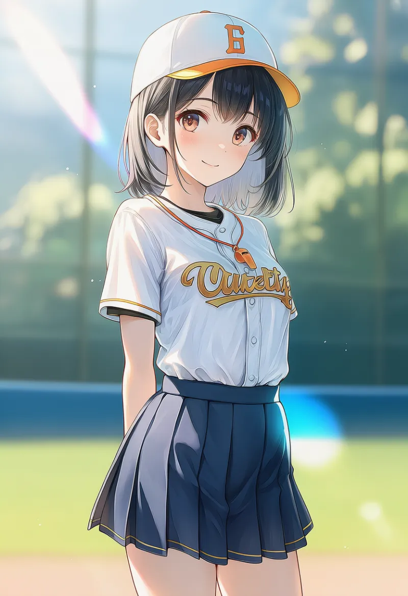 野球ユニフォームと制服ミニスカート（野球部マネージャーの服装）｜AIイラストとプロンプト紹介