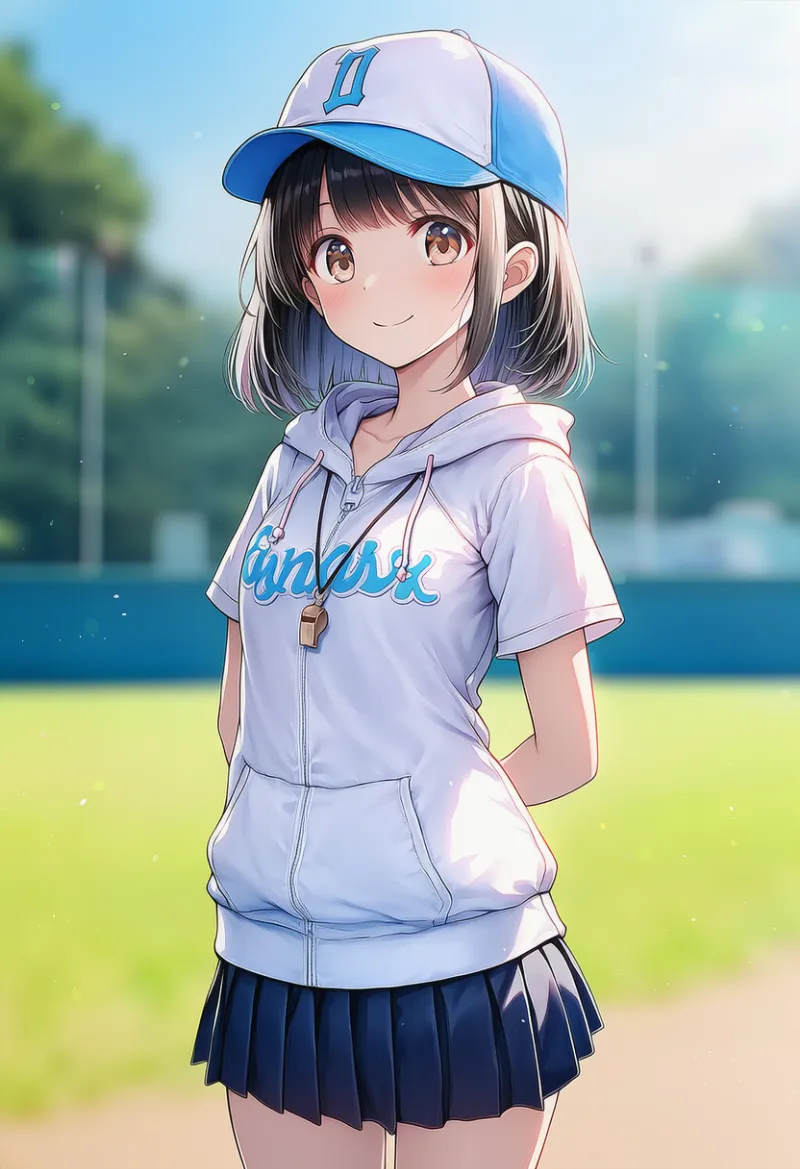 パーカーと制服ミニスカート（野球部マネージャーの服装）｜AIイラストとプロンプト紹介