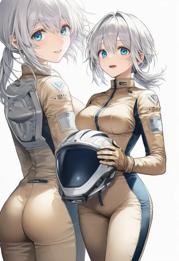 ベージュのバイクスーツのプロンプトとAIイラスト