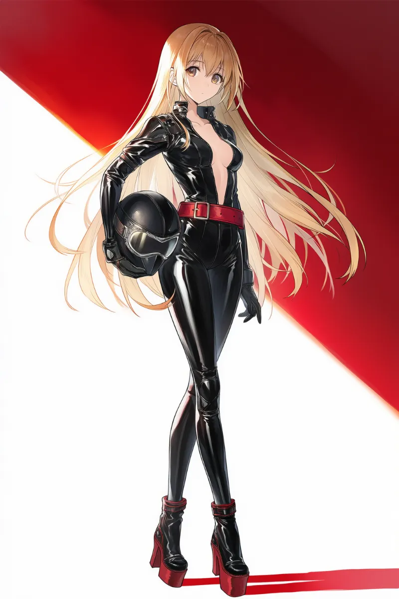 エナメル質のバイクスーツの作例プロンプト