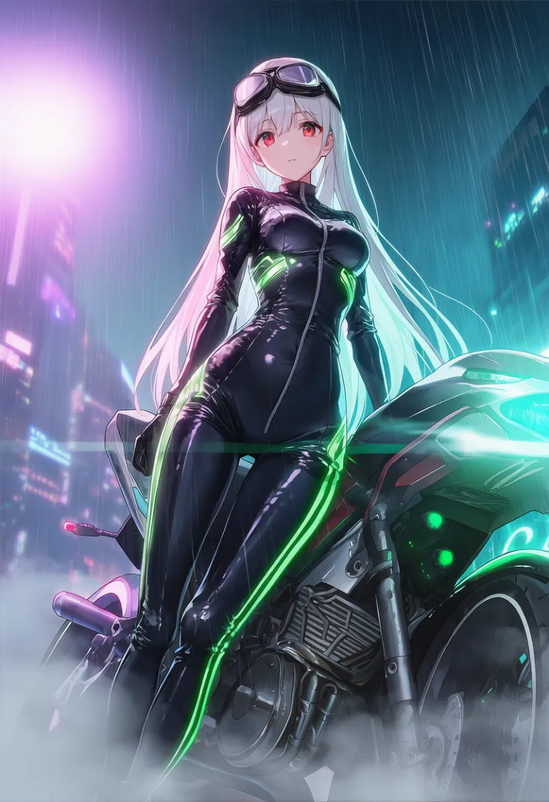 サイバーファッション風バイクスーツの作例プロンプト