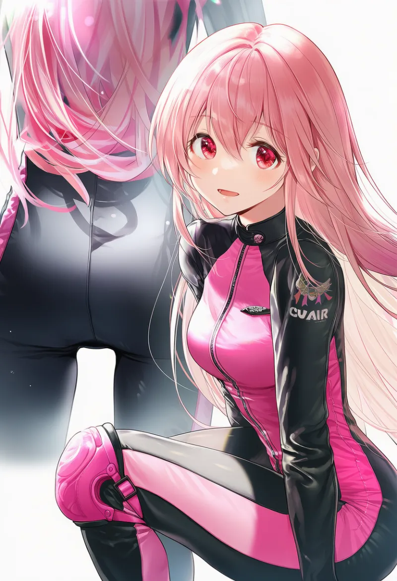 膝パッド付きのバイクスーツのプロンプトとAIイラスト