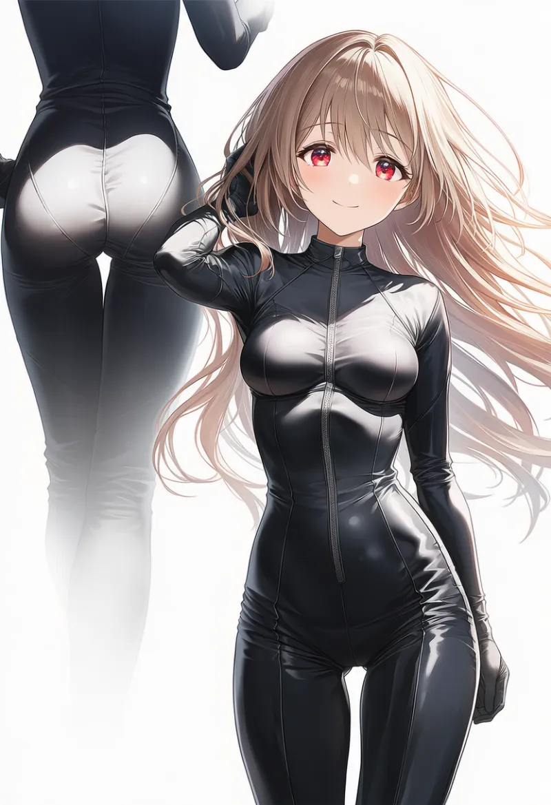 服の皺が強調されているバイクスーツのプロンプトとAIイラスト