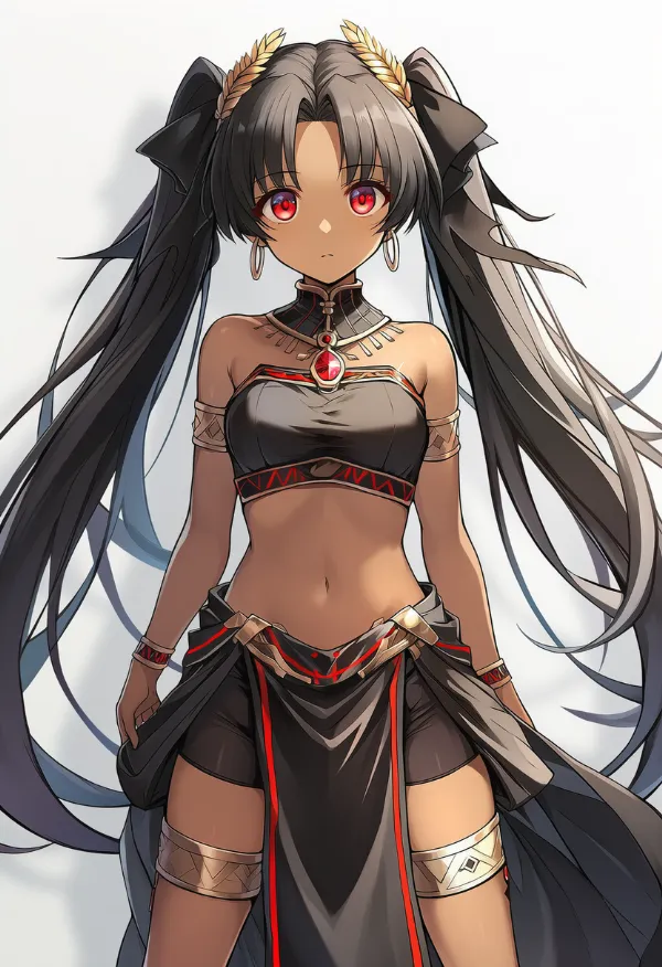 黒色の腰布に赤色の縁取りのAIイラスト｜プロンプト紹介