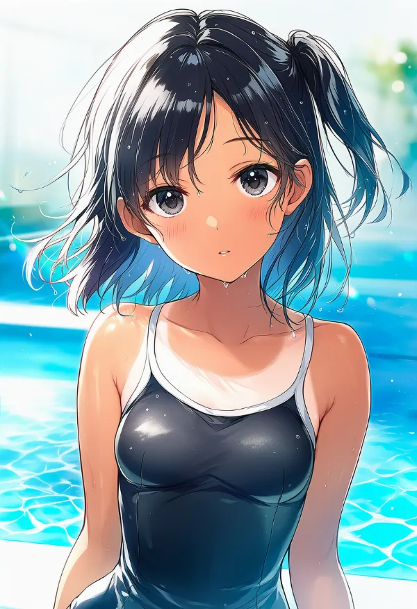 黒色のスクール水着のAIイラスト｜プロンプト紹介